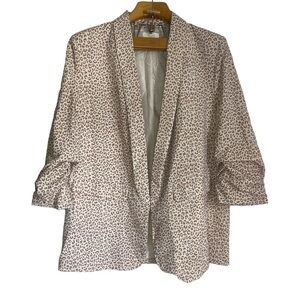 ODDY Leopard Print Blazer Ruched Sleeves Size: 2XL